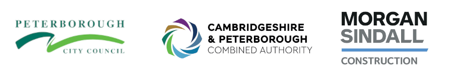 Sponsor logos - Peterborough City Council, Cambridgeshire and Peterborough Combined Authority and Morgan Sindall Construction